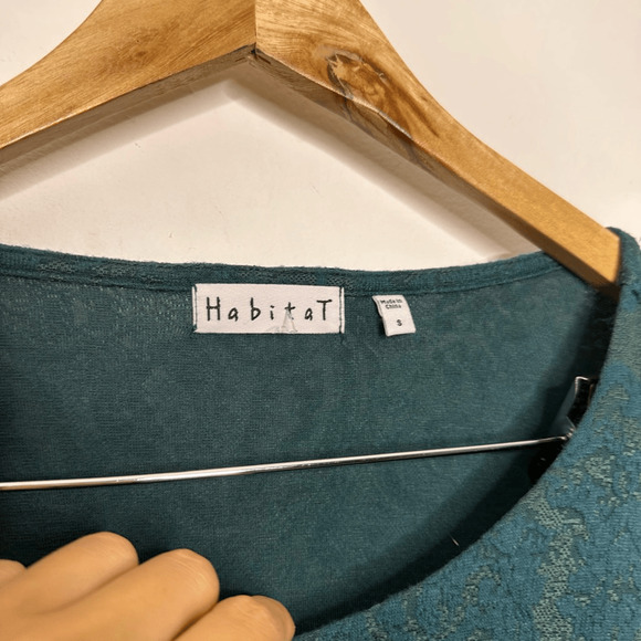 HABITAT Jacquard Wrap Tunic Forest Green TEAL knit long sleeve floral WOMENS S - Picture 4 of 7
